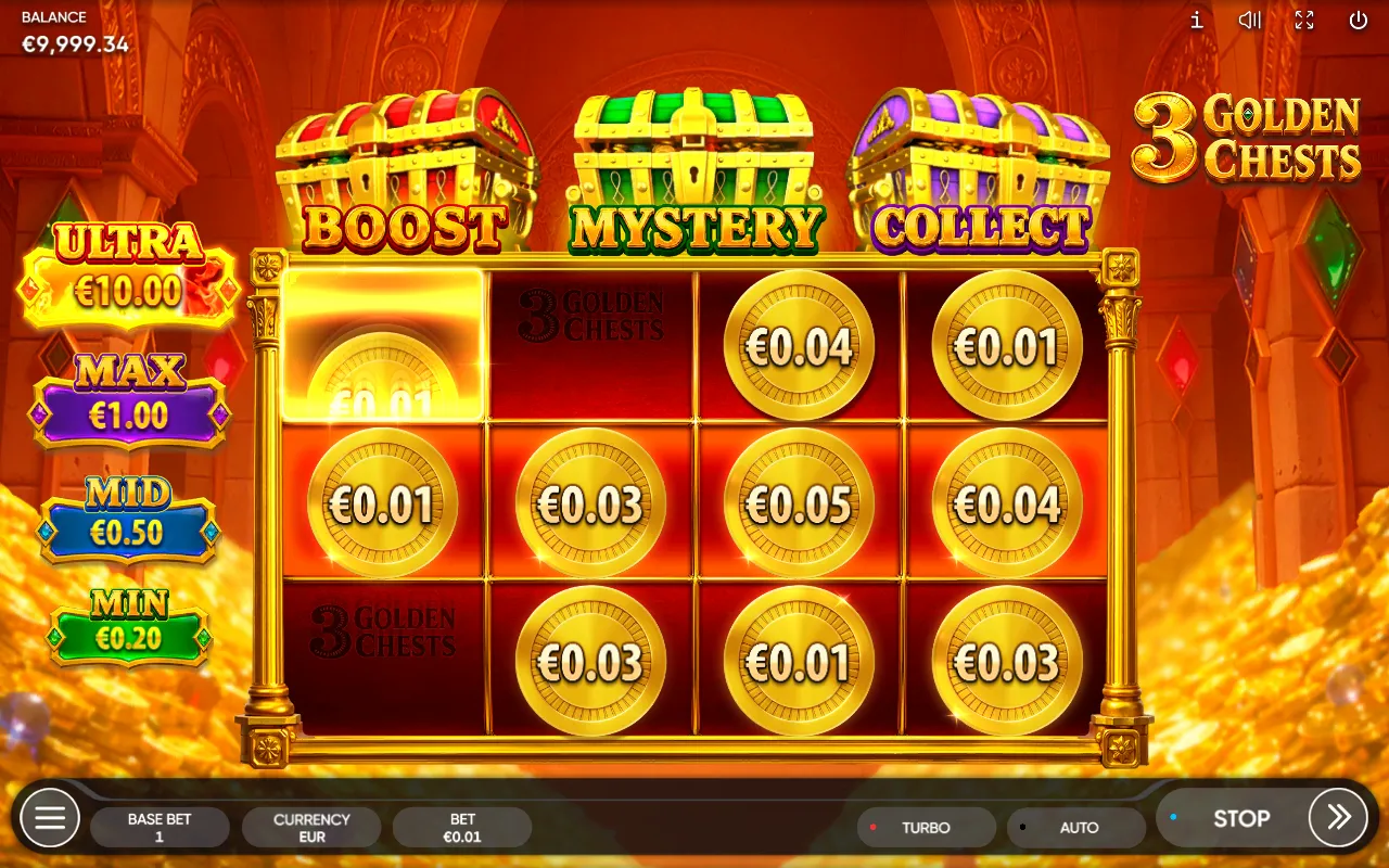 Final Hold and Win board with nine locked coins totalling 0.25 and three cells left empty.
