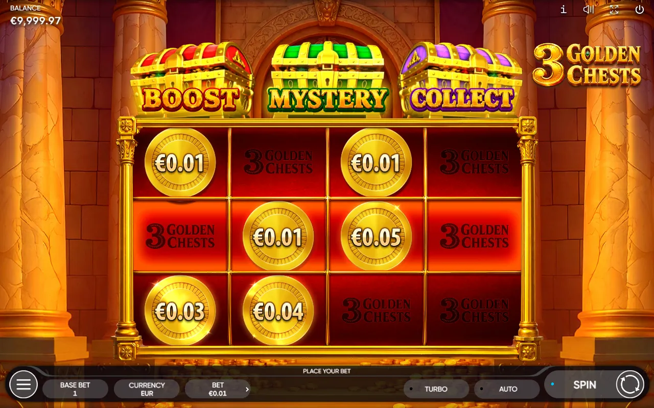 4x3 grid holding six prize coins including a 0.05, paying nothing because base-game prizes are not awarded.