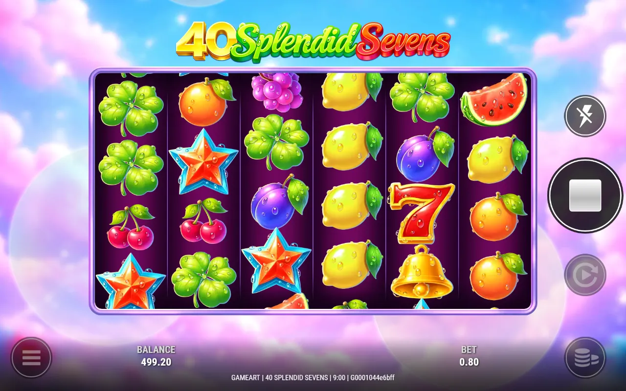 40 Splendid Sevens reels showing three red and blue star scatters across the first three reels
