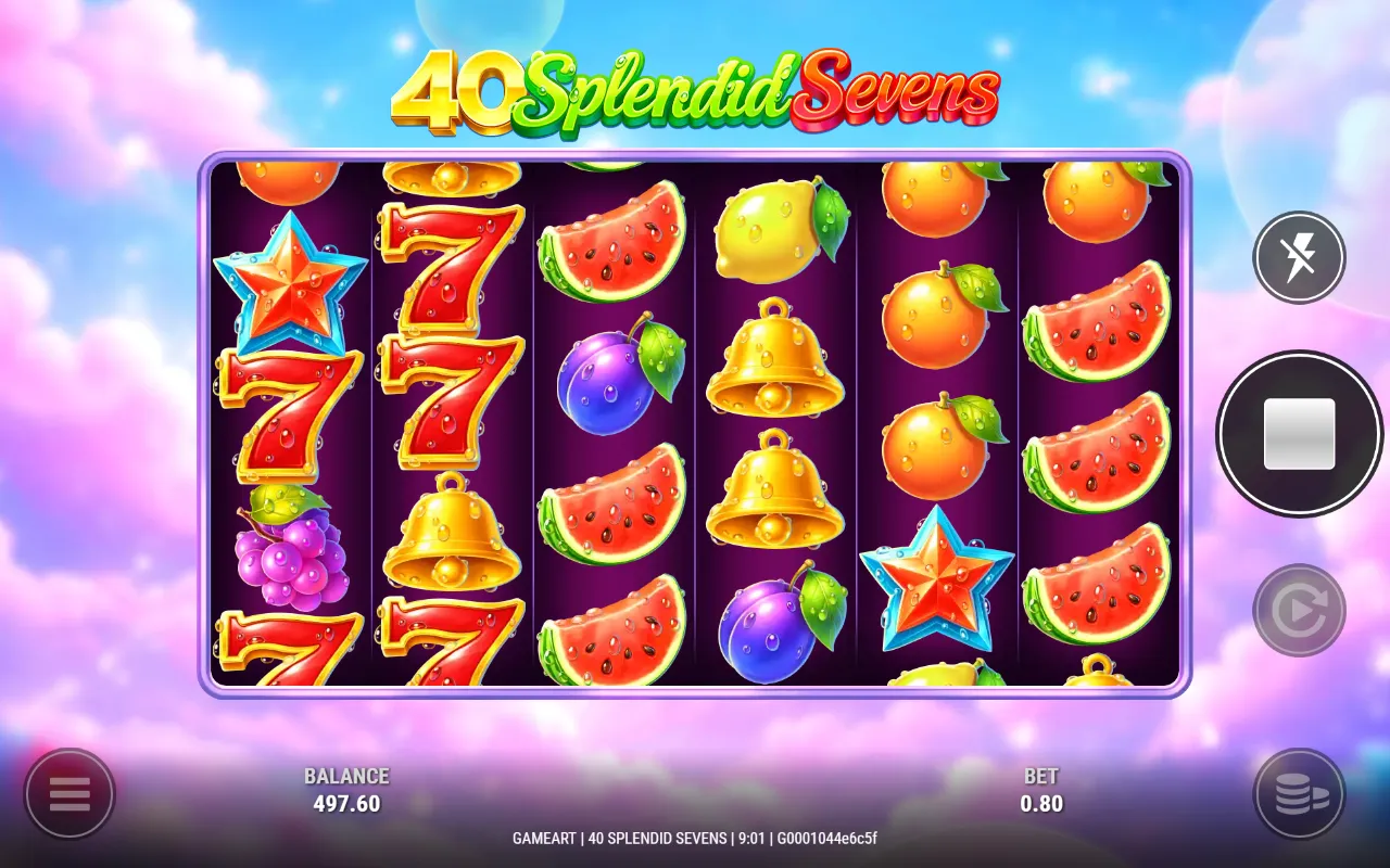 40 Splendid Sevens 6x4 grid with five red seven wilds, two of them on the leftmost reel