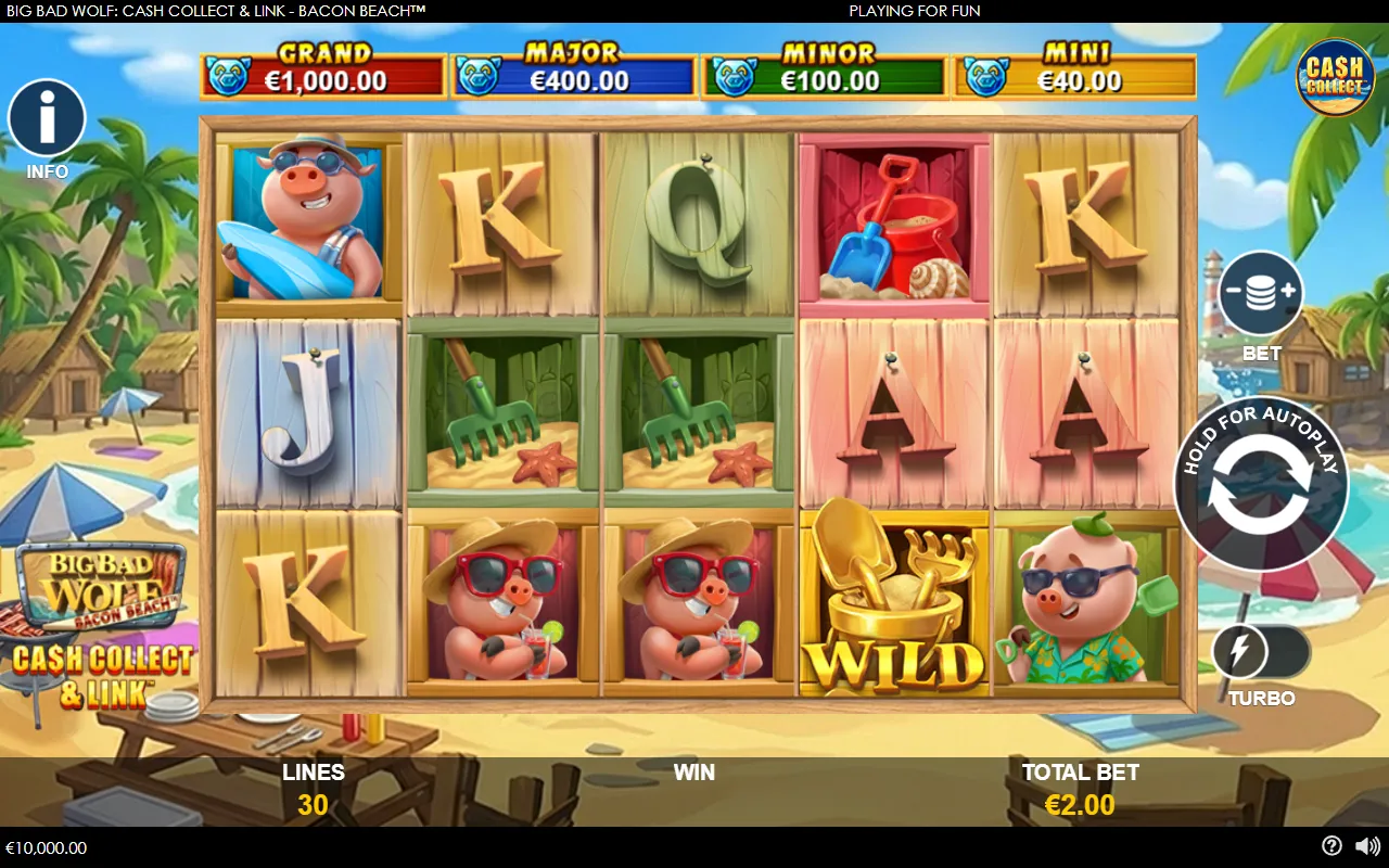 Two cocktail pig symbols and a gold wild in a row along the bottom of the grid with the win field empty