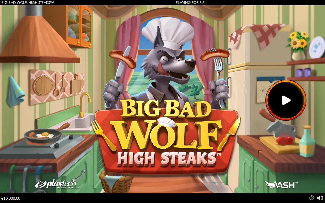 Big Bad Wolf High Steaks title screen with the wolf in a chef's hat holding sausages on forks