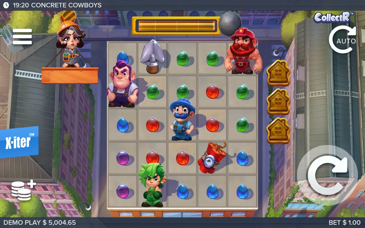 Concrete Cowboys 5x5 grid with all four Collectors stranded and no collectable cluster, a losing round