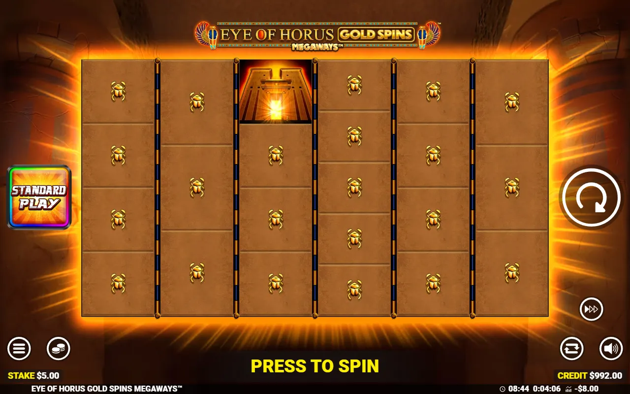 Power Play mode with blank tablet reels and a single lit temple scatter on reel three