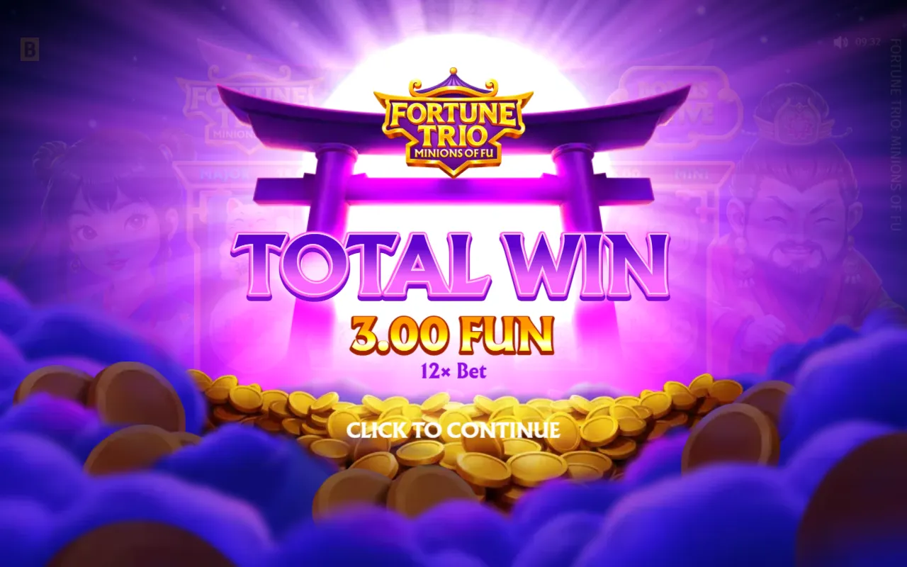 End of round card reading Total Win 3.00 FUN, 12x bet