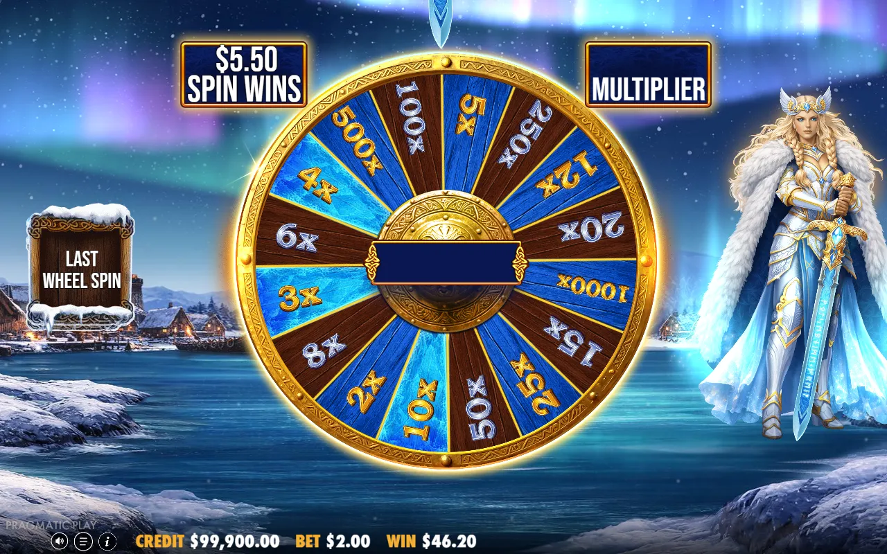 The free spins multiplier wheel with sixteen segments from 2x to 1000x
