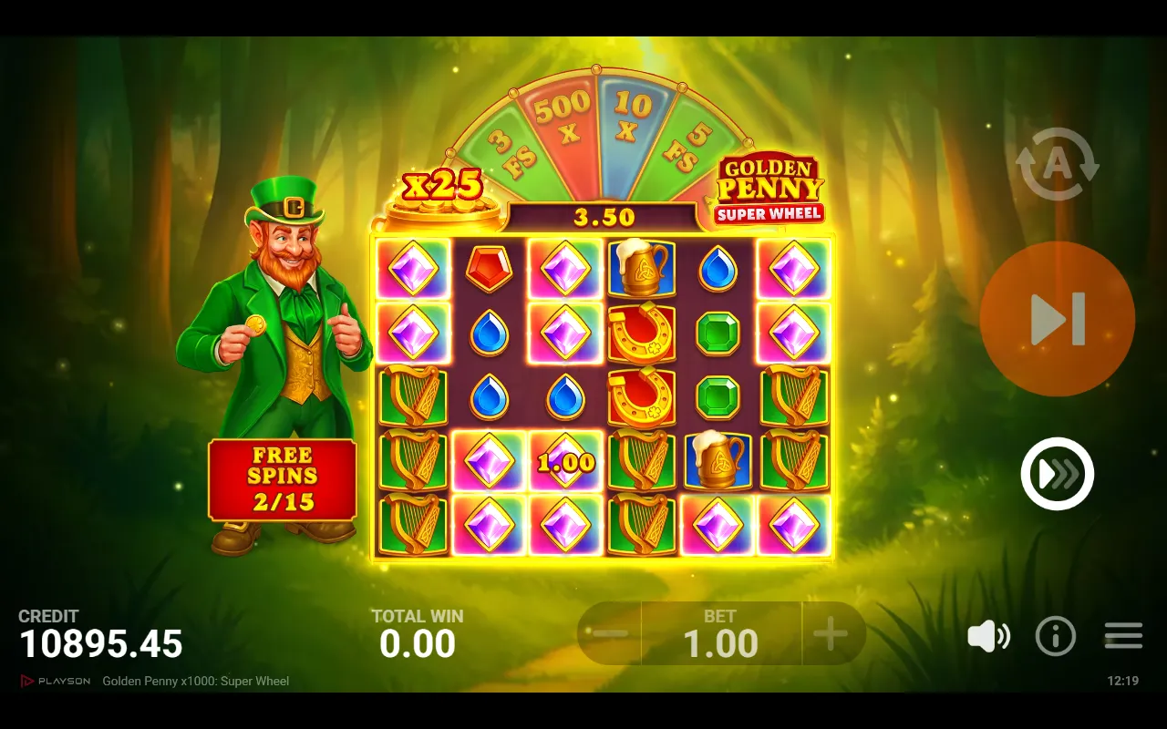 Free spins board with two clusters of eight highlighted at once during a cascade and a x25 total multiplier badge.