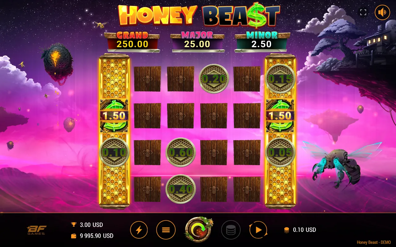 Feature board with a collector on reel one and reel six, both displaying 1.50, and a win of 3.00