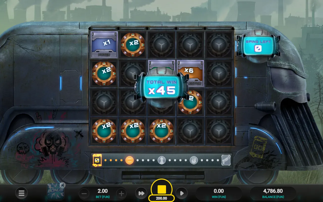 Money Train 5 bonus round ending with zero spins left and a running total of x45
