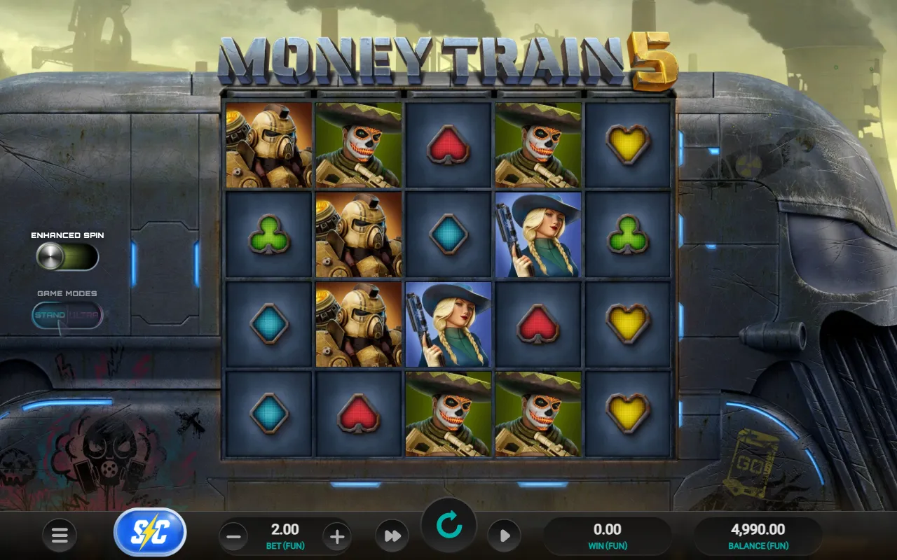 Money Train 5 5x4 grid holding nine high-paying character symbols without a paying line