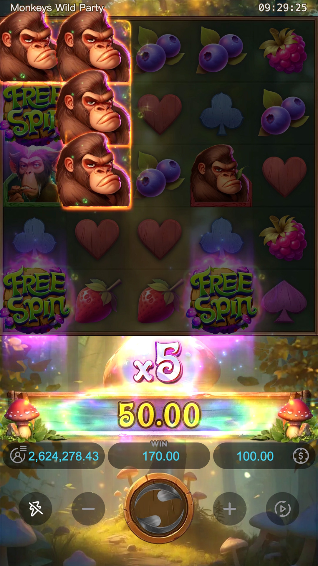 Four gorilla symbols highlighted in an L shape with the multiplier badge reading x5