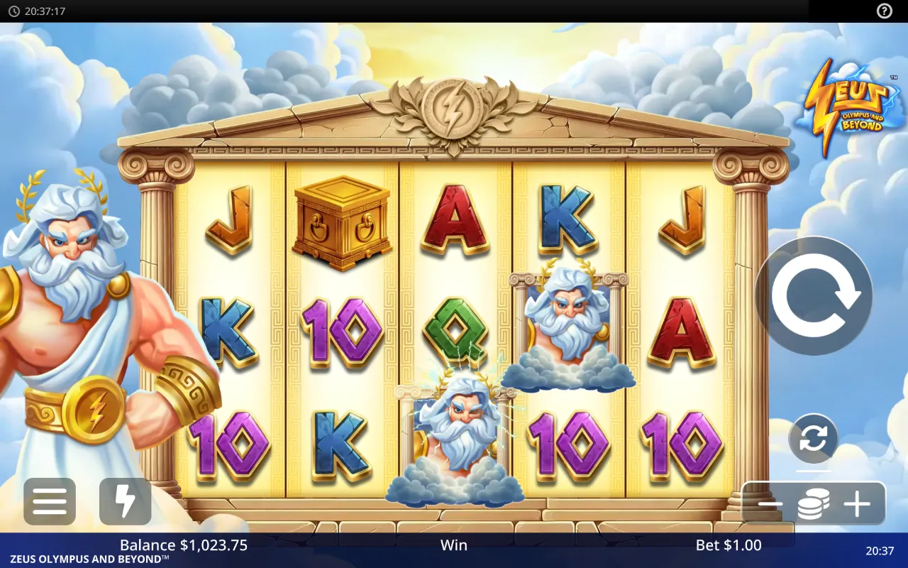 a Zeus scatter and a Pandora's Box chest on the same 5x3 board, one short of either trigger