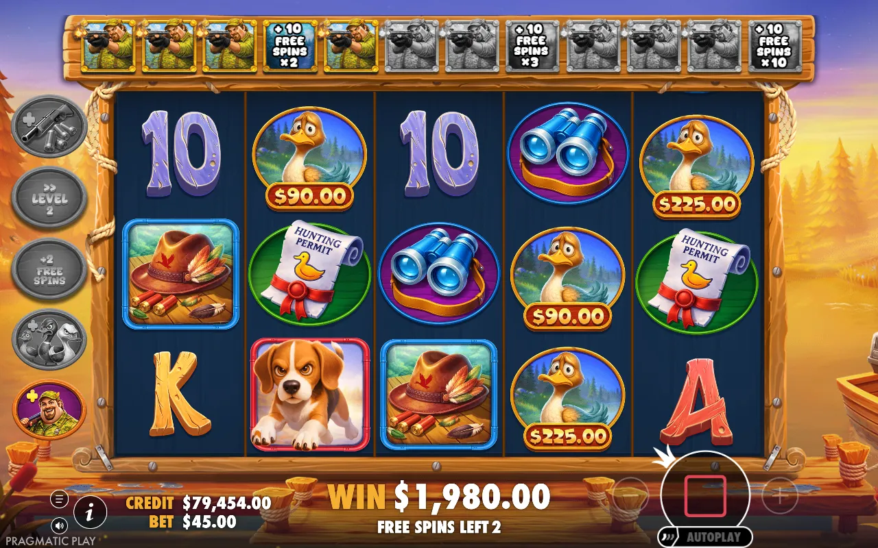 Big Duck Splash 1000 free spin with money ducks across the board and no hunter wild to collect them