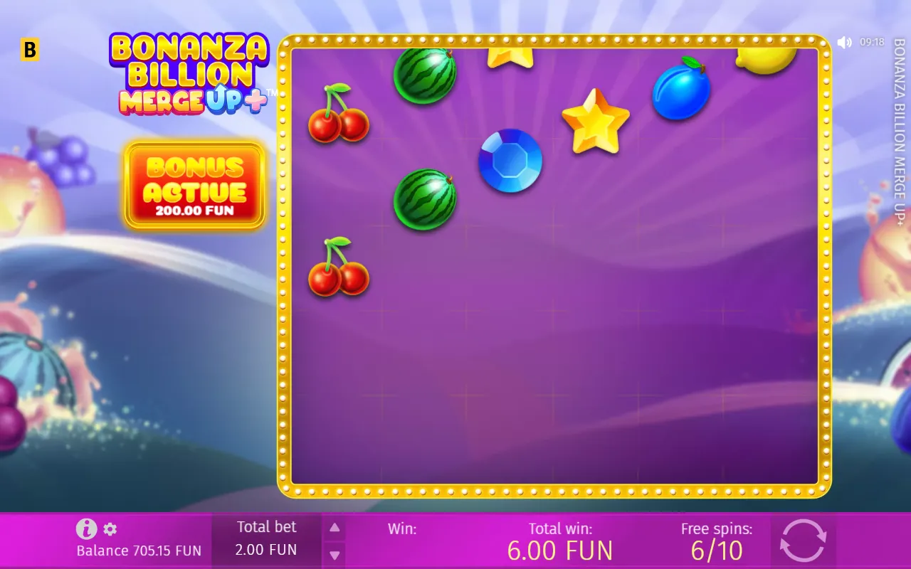 Free spin in Bonanza Billion Merge Up dropping in with too few matching symbols to pay