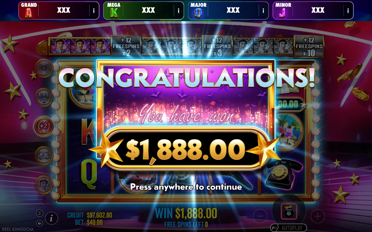 Gameshow Party Jackpot Play closing card for a bought free spins round