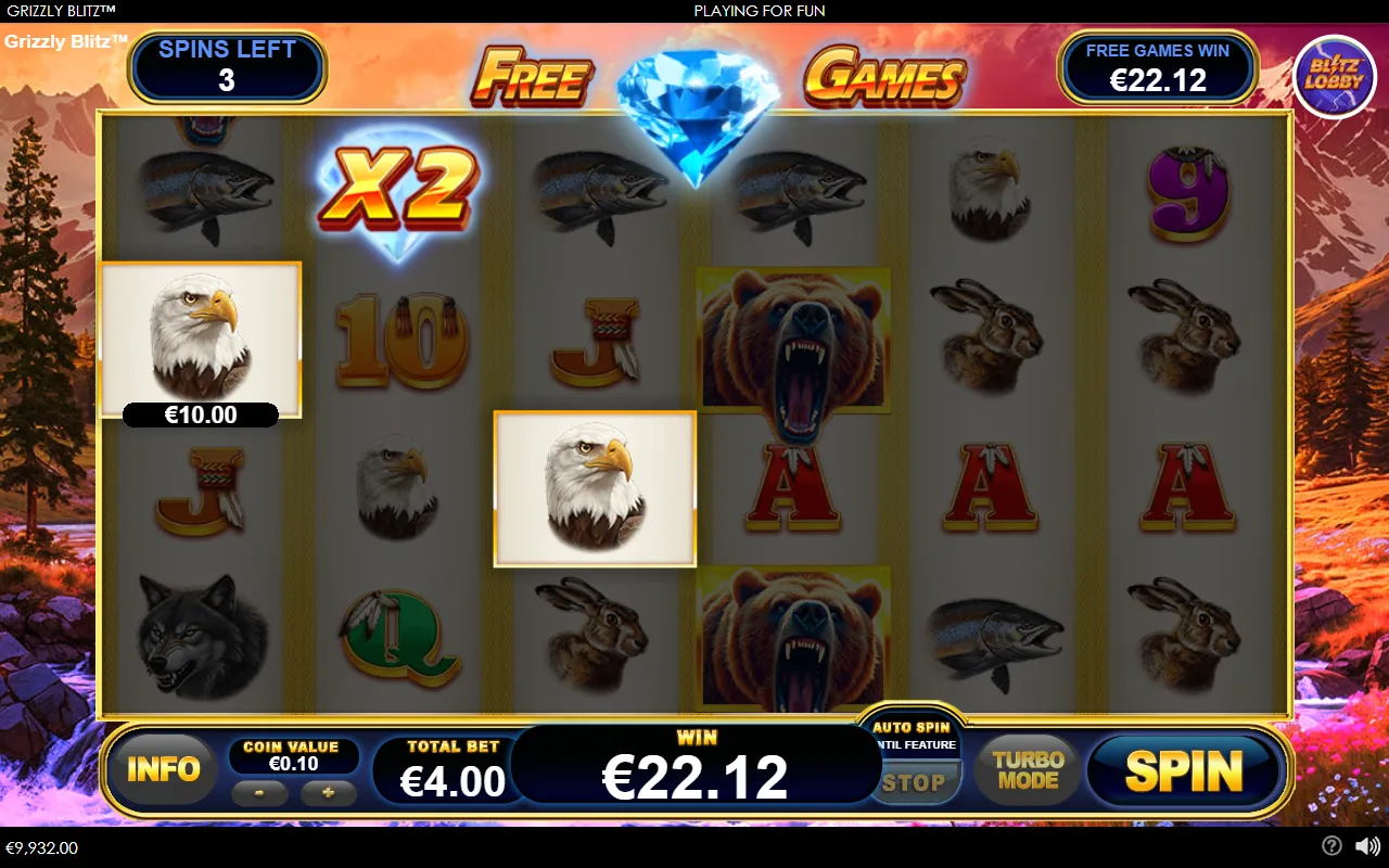 Grizzly Blitz free games win with X2 wild multiplier applied