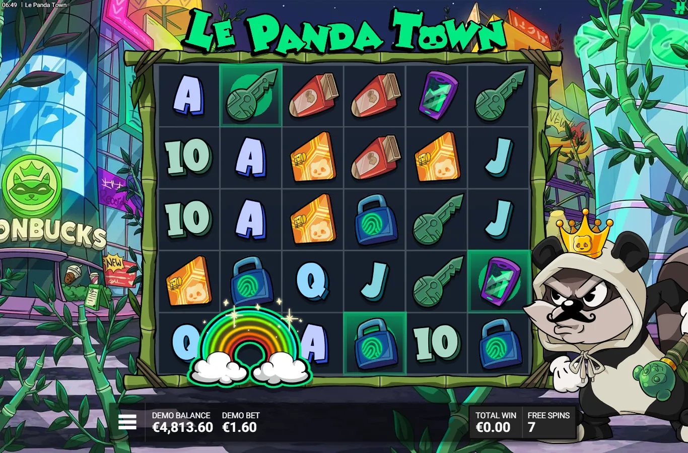 Le Panda Town Rainbow symbol landing with three marked squares held on the board
