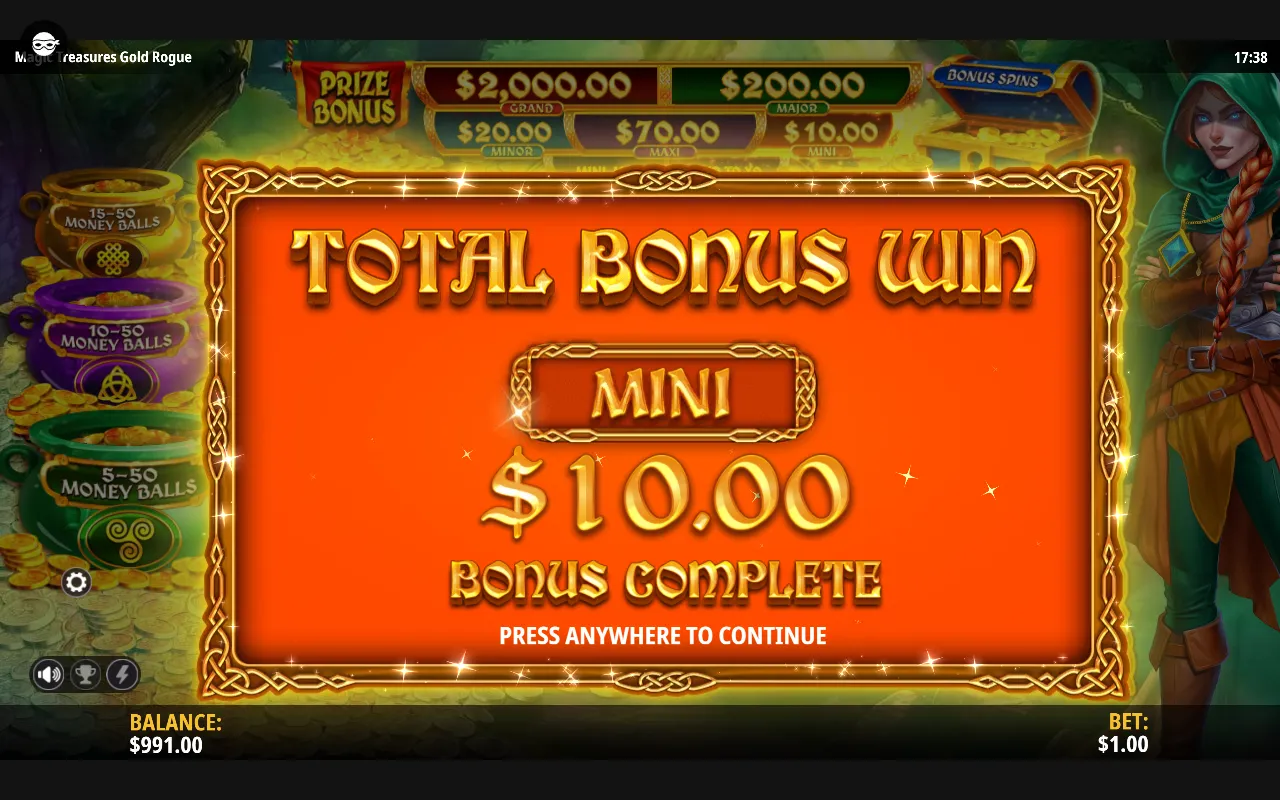 The Prize Bonus pick game closing on the Mini tier