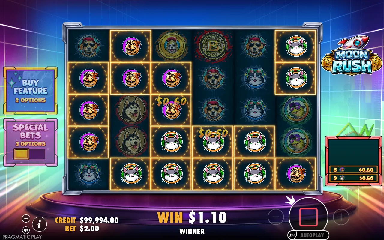 Moon Rush base game winner with two symbol counts paying at once