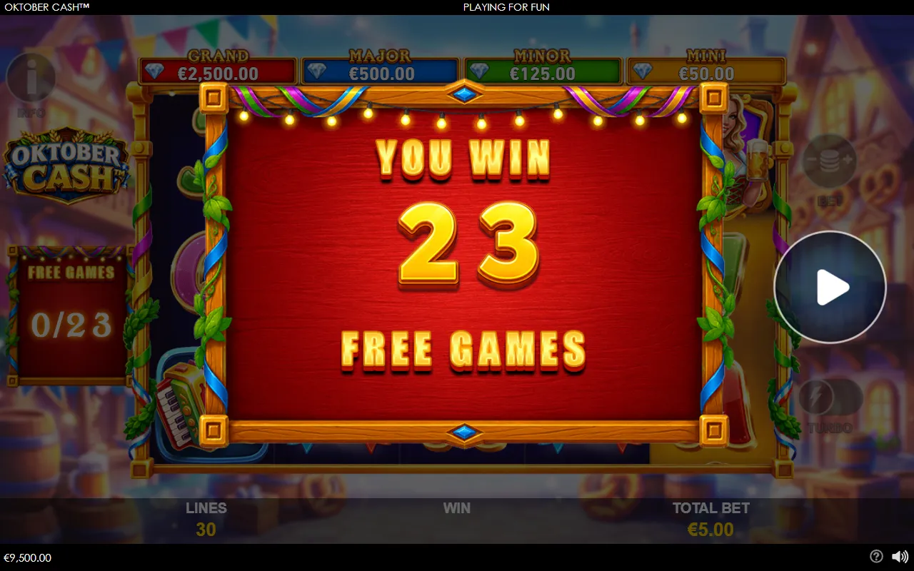 Oktober Cash awarding 23 free games after the feature purchase