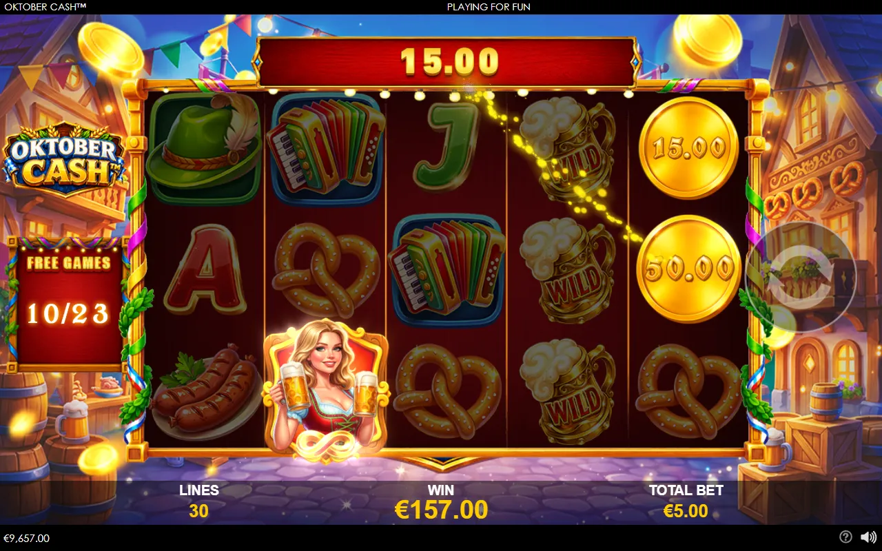 Oktober Cash Beer Collect symbol collecting a 50 euro cash coin in free games