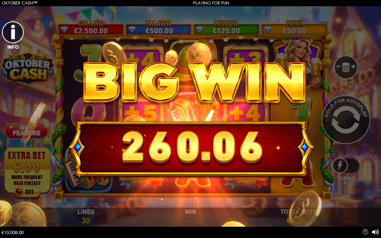 Oktober Cash big win banner at the end of the purchased free games round