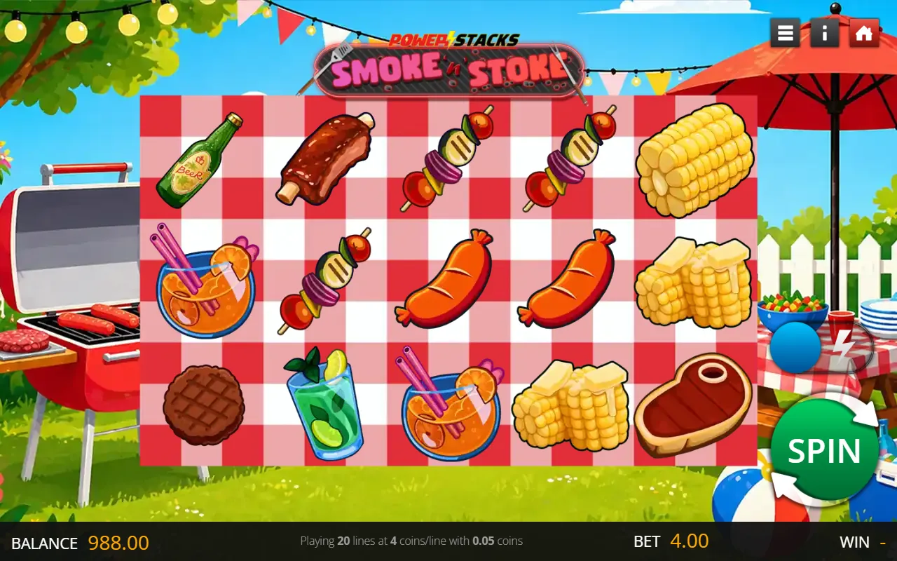 Smoke 'n' Stoke 5x3 board of ribs, corn, sausages and drinks with no winning combination
