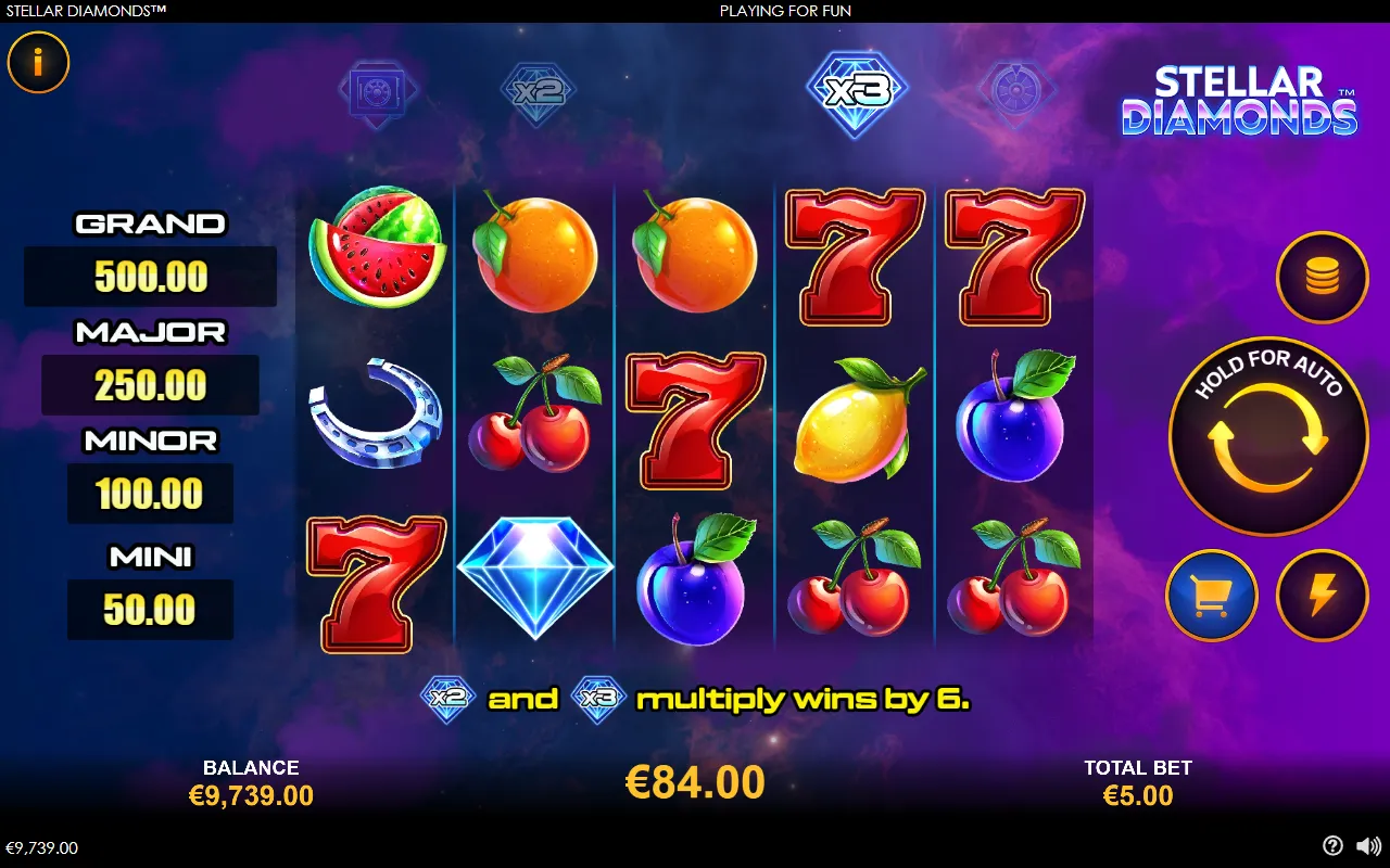 Stellar Diamonds free games closing on an 84 euro total after a 350 euro feature buy