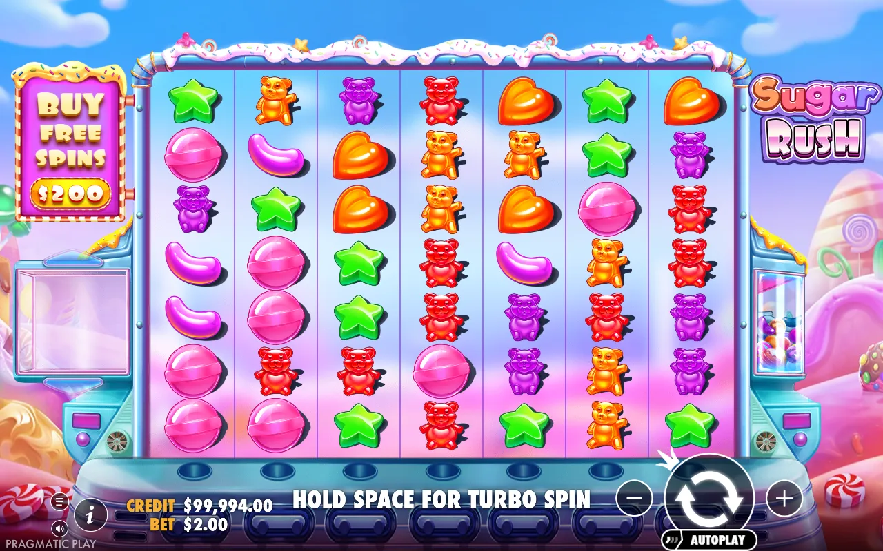 Sugar Rush 7x7 grid on a losing base game spin