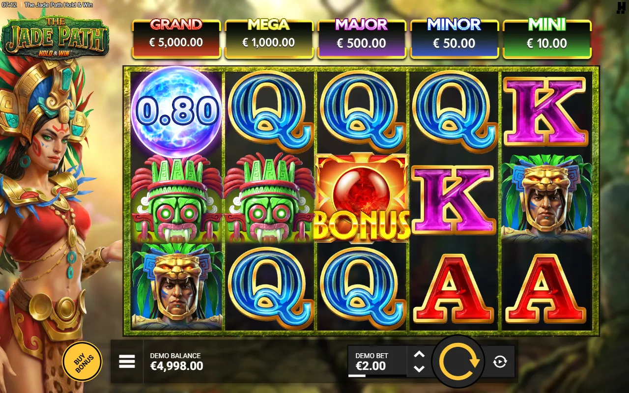 red bonus scatter orb and a blue cash orb on the reels of The Jade Path Hold and Win base game