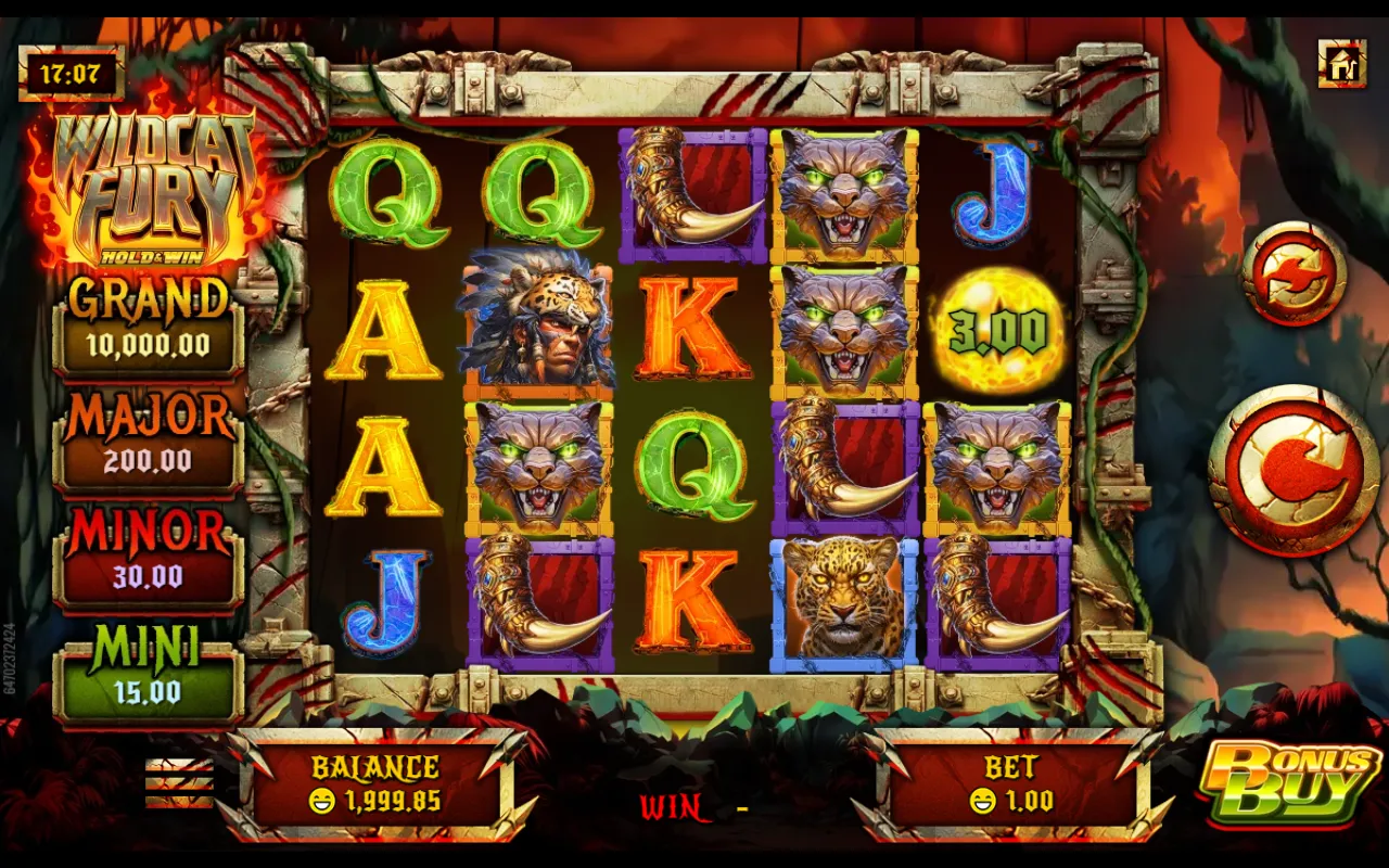 Wildcat Fury 5x4 grid on a losing spin with one prize eye and no winning line
